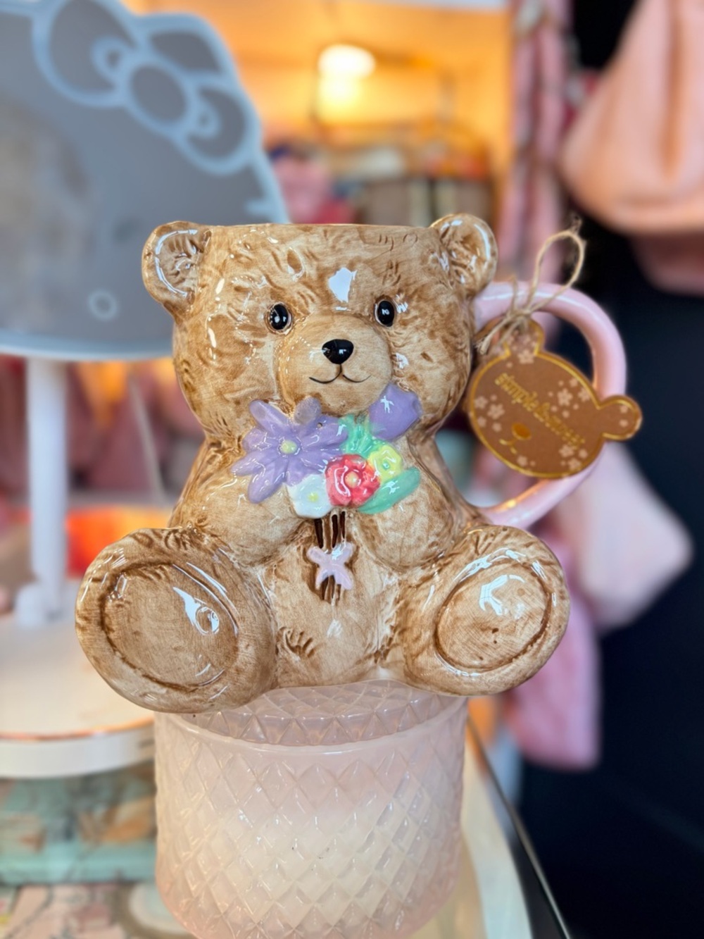 New Teddy Bear Mug in Brown with Pink Handle